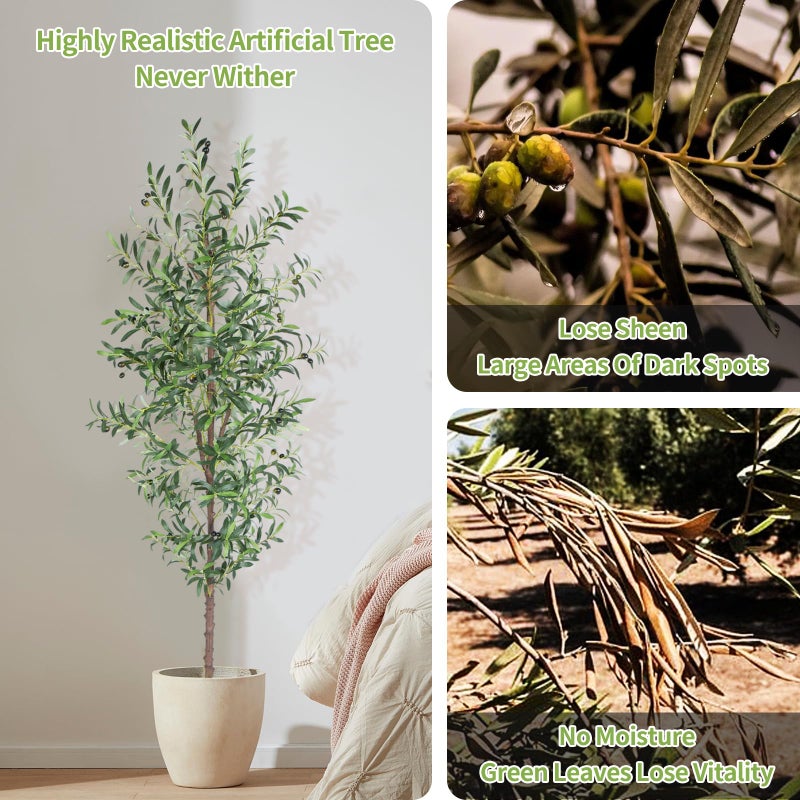 CETRD Artificial Olive Tree, 7FT Tall Faux Olive Trees 84in Outdoor Fake Potted Silk Plant with Trunk and Realistic 1048 Leaves and 40 Fruits for Modern Office Home Decor Indoorï¼ˆ1packï¼‰ - Image 3