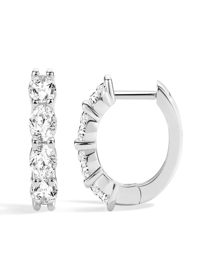ASHINE 14K Gold Plated 925 Sterling Silver Post Pave Cubic Zirconia Hoop Cuff Huggie Earrings Jewelry for Women Girls, 14.5 mm, White Gold, Cubic Zirconia - Image 1