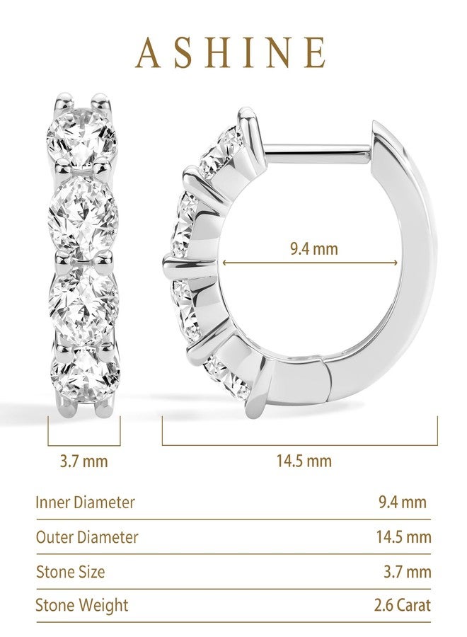 ASHINE 14K Gold Plated 925 Sterling Silver Post Pave Cubic Zirconia Hoop Cuff Huggie Earrings Jewelry for Women Girls, 14.5 mm, White Gold, Cubic Zirconia - Image 5