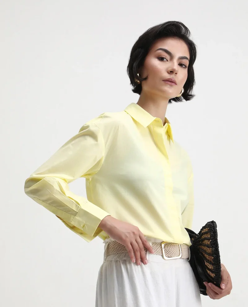 Rareism Women's Cuffed Sleeve Plain Shirt