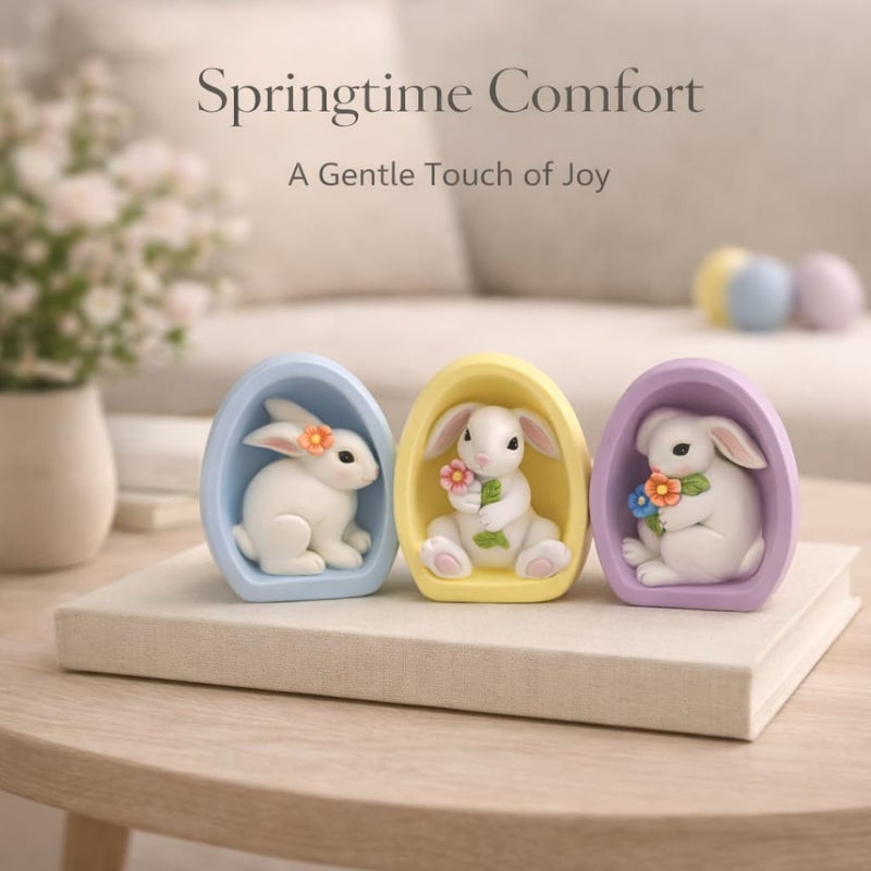 GoGnome Resin Easter Bunny Alcove Figurines, Set of 3 â€“ Pastel Egg Frame Bunny Decor, Spring Shelf & Mantel Display, Cute Seasonal Home Accent (Blue/Yellow/Purple) - Image 3