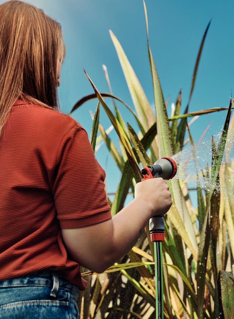 TRAMONTINA Green Flex Garden Hose with Black PVC Stripe, 4 Layers, 15 m with Quick Coupling, Threaded Coupling, Water Spray Gun and Support, 79326615 - Image 3