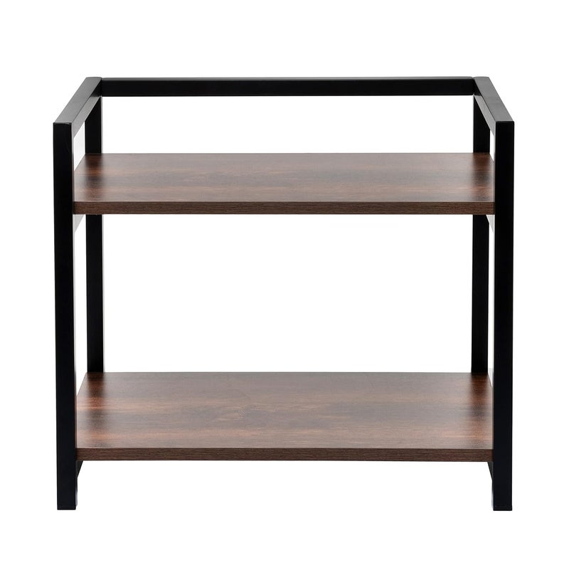 DIVYA حامل ميكروويف ذو طبقتين، حامل OTG، منصة فرن ميكروويف، رف تخزين مطبخ (بني الجوز وأنبوب أسود، فولاذ سبائكي؛ خشب مصنّع، رف متعدد الطبقات) (أسود) - Image 3