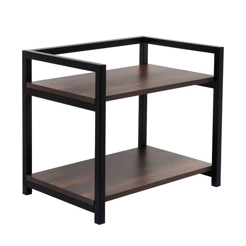 DIVYA حامل ميكروويف ذو طبقتين، حامل OTG، منصة فرن ميكروويف، رف تخزين مطبخ (بني الجوز وأنبوب أسود، فولاذ سبائكي؛ خشب مصنّع، رف متعدد الطبقات) (أسود) - Image 4