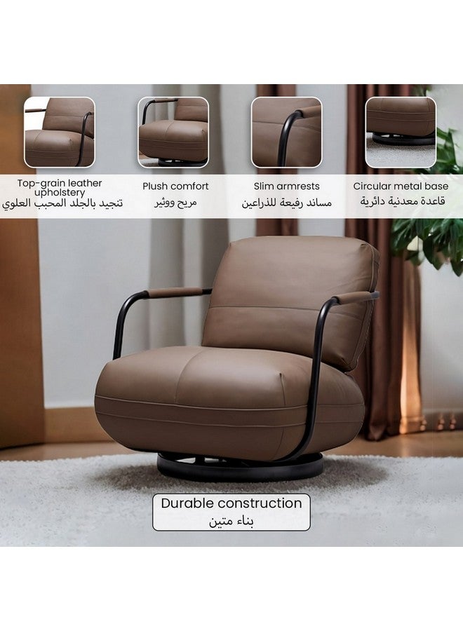 Micasa Elegant And Modern Design Cow Leather Lounge Chair Brown And Black 78 X 96 X 76 Cm Ec-405 - Image 2