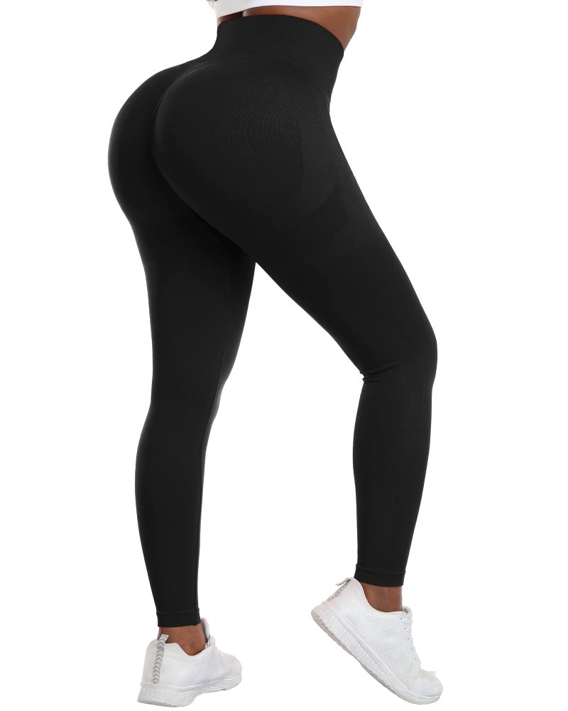NORMOV 4 Piece Butt Lifting Workout Leggings for Women, Seamless Gym Scrunch Booty Lifting Sets(4 Black, M) - Image 4