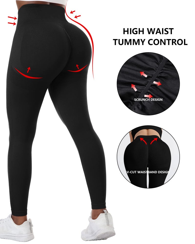 NORMOV 4 Piece Butt Lifting Workout Leggings for Women, Seamless Gym Scrunch Booty Lifting Sets(4 Black, M) - Image 5