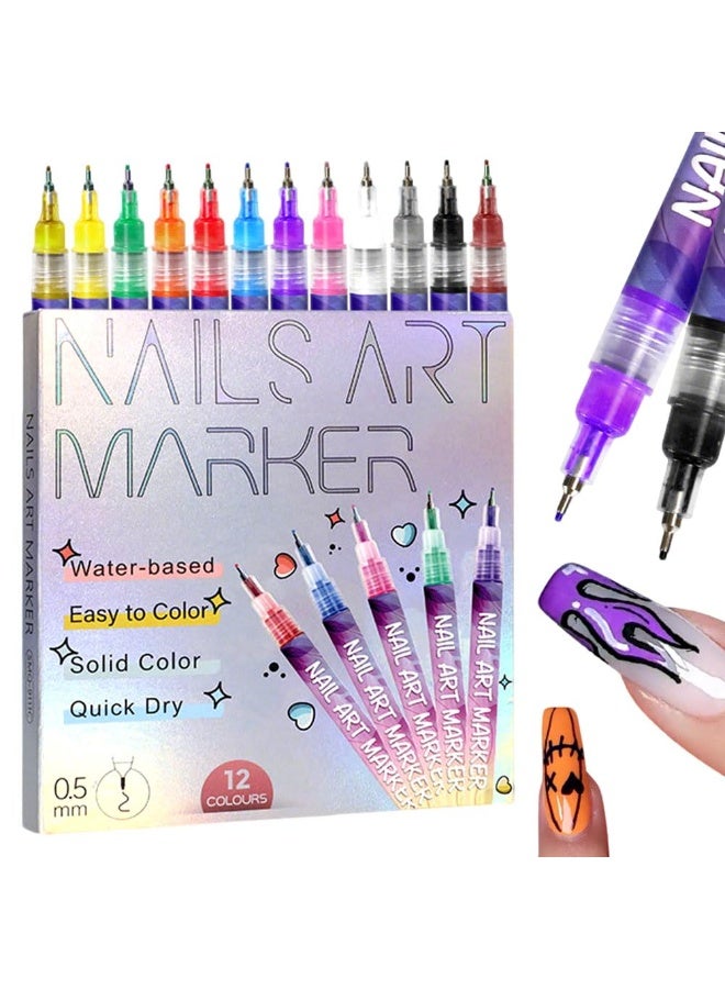 EELHOE 12 Colors Nail Art Pens Set, 2025 New Nail Art Markers for Gel Nails, DIY Nail Art Marker Drawing Painting Liner Pen, Nail Art Tools for Graffiti Dotting Drawing Painting Point Liner DIY (1 Set) - Image 1
