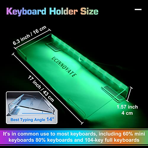 UCINNOVATE RGB Acrylic Computer Keyboard Stand, LED Backlit Keyboard Stand Tray, Gaming Keyboard USB Interface Titled Keyboard Stand for Easy Ergonomic Typing and Working Office Desk, Home, School - Image 4