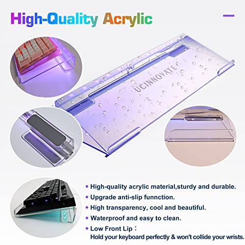 UCINNOVATE RGB Acrylic Computer Keyboard Stand, LED Backlit Keyboard Stand Tray, Gaming Keyboard USB Interface Titled Keyboard Stand for Easy Ergonomic Typing and Working Office Desk, Home, School - Image 2
