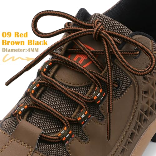 DELELE 2 Pair Round Boot Laces Outdoor Hiking Walking Shoelaces Red Brown Black Striped Shoe Lace Work Shoe Strings 55 inch - Image 2