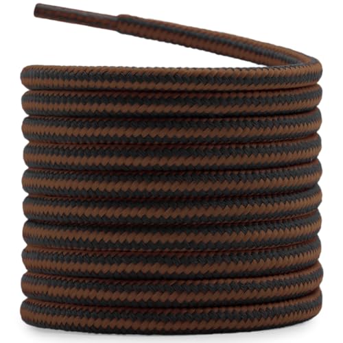 DELELE 2 Pair Round Boot Laces Outdoor Hiking Walking Shoelaces Red Brown Black Striped Shoe Lace Work Shoe Strings 55 inch - Image 1