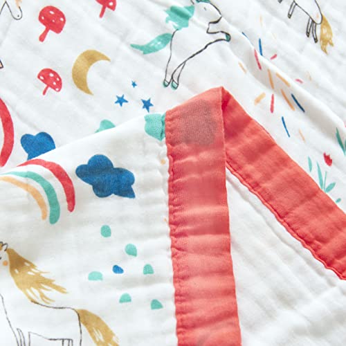 J-pinno Rainbow Unicorn Playing Happy Muslin Blanket Reversible 100% Cotton 6 Layer Quilt Bed Blanket Soft Warm Throw Sofa Couch Toddler Kids Cartoon Travel Coverlet Sheet (Rainbow, Twin 56" X 76") - Image 4