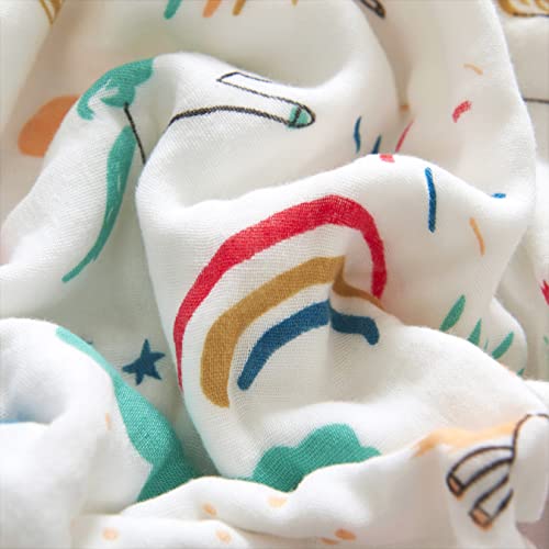 J-pinno Rainbow Unicorn Playing Happy Muslin Blanket Reversible 100% Cotton 6 Layer Quilt Bed Blanket Soft Warm Throw Sofa Couch Toddler Kids Cartoon Travel Coverlet Sheet (Rainbow, Twin 56" X 76") - Image 5