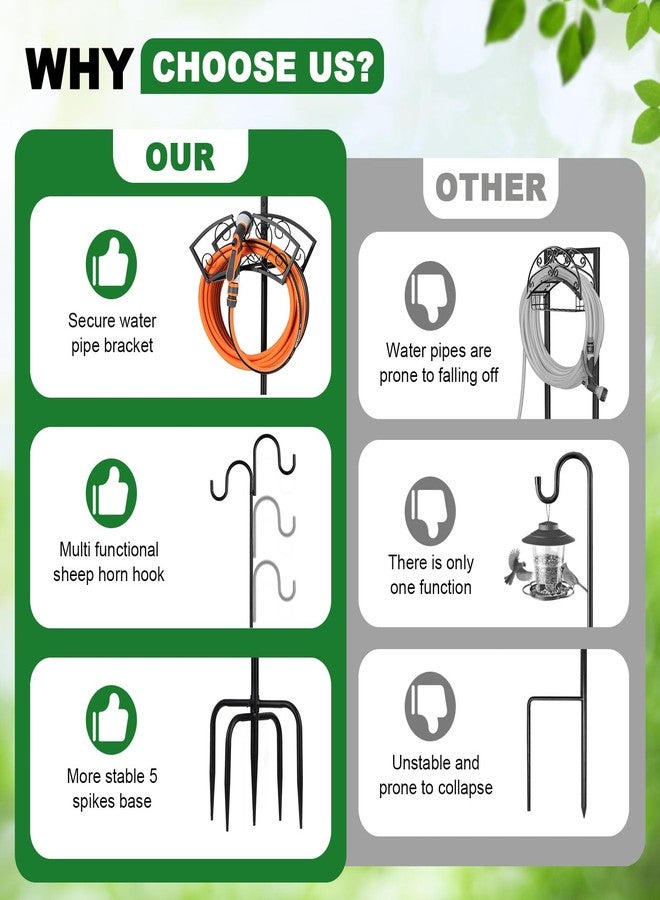 WiMas Garden Hose Holder, Upgraded Heavy Duty Water Hose Holder, Freestanding Hose Stand with 2 Shepherds Hooks, Thickened Bird Feeder Pole Detachable Water Pipe Rack Organizer for Outside Yard Lawn - Image 4