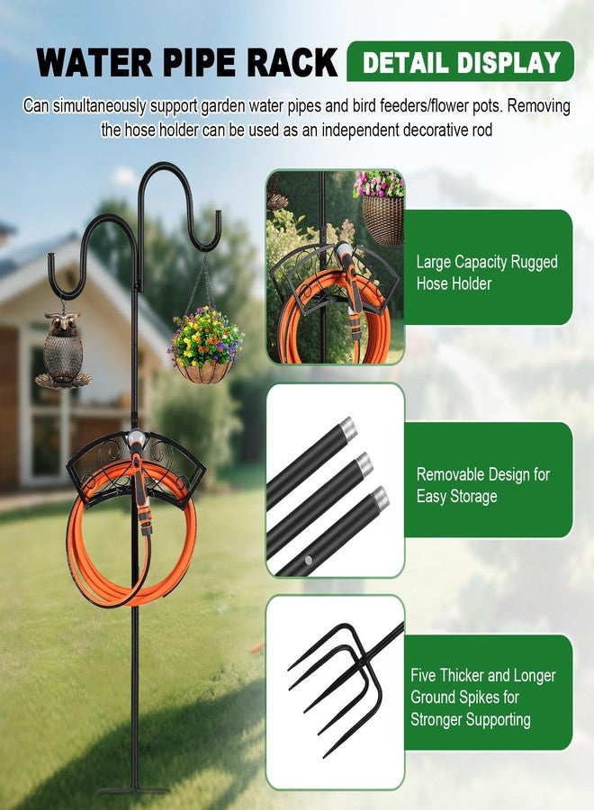 WiMas Garden Hose Holder, Upgraded Heavy Duty Water Hose Holder, Freestanding Hose Stand with 2 Shepherds Hooks, Thickened Bird Feeder Pole Detachable Water Pipe Rack Organizer for Outside Yard Lawn - Image 3
