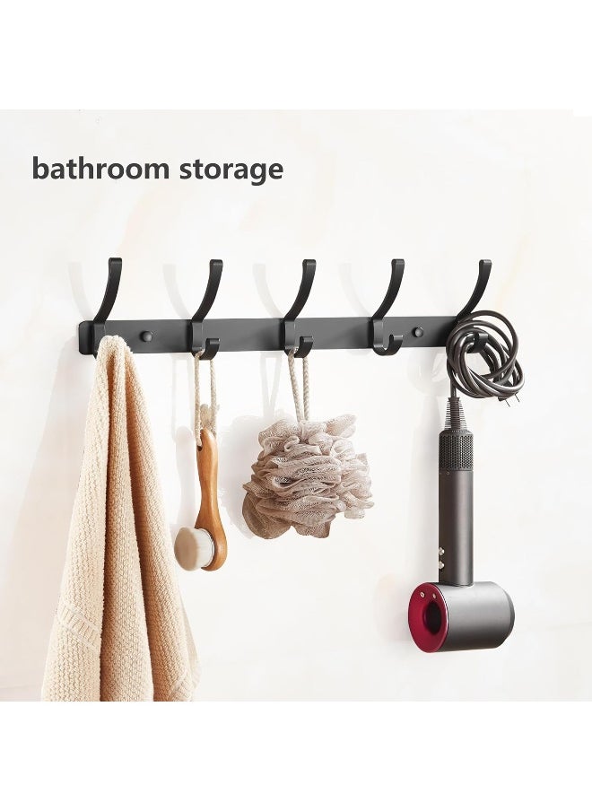 BRIMIX - BRIMIX Wall Mount Coat Hooks Heavy Duty Aluminum Hooks for Hanging Towel Hat Robe Cloth Organizer for Bathroom Kitchen Living Room Bedroom Door Hooks Black (5 Hooks) - Image 1