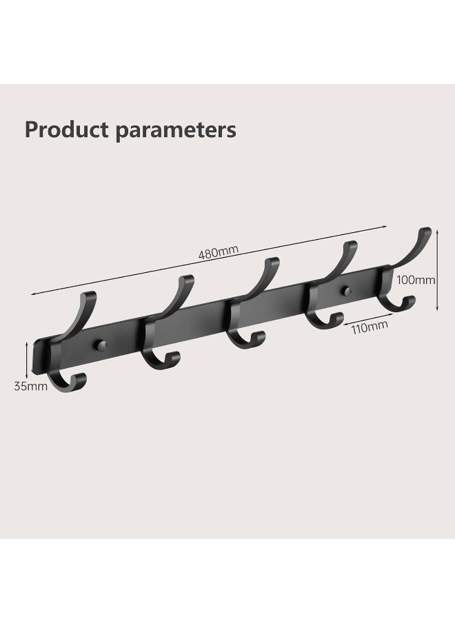 BRIMIX - BRIMIX Wall Mount Coat Hooks Heavy Duty Aluminum Hooks for Hanging Towel Hat Robe Cloth Organizer for Bathroom Kitchen Living Room Bedroom Door Hooks Black (5 Hooks) - Image 1
