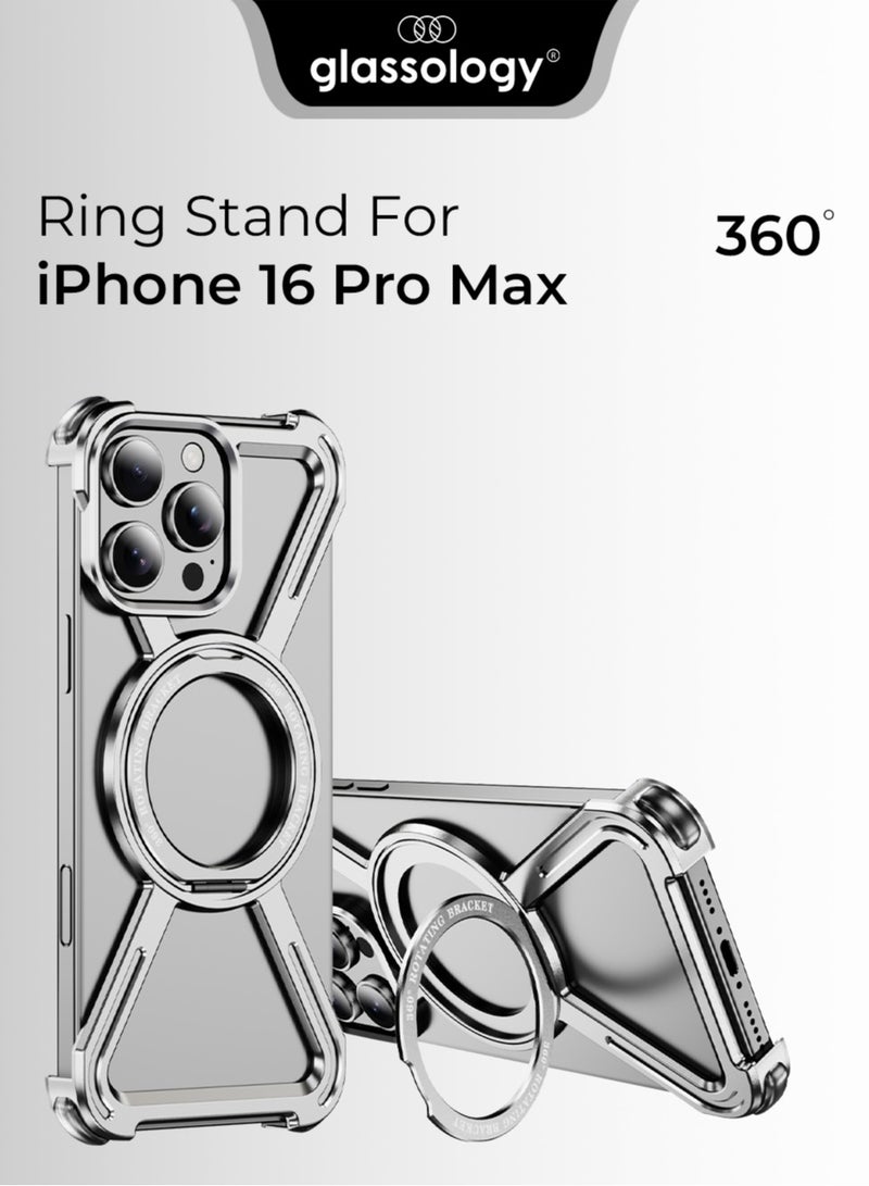 glassology حافظة بدون حدود لجهاز آيفون 16 برو ماكس باللون الأبيض من التيتانيوم مع حامل حلقة قابل للتعديل بزاوية 360°، حافظة مغناطيسية، تصميم مقاوم للصدمات، وتوافق مع الشحن اللاسلكي - Image 1
