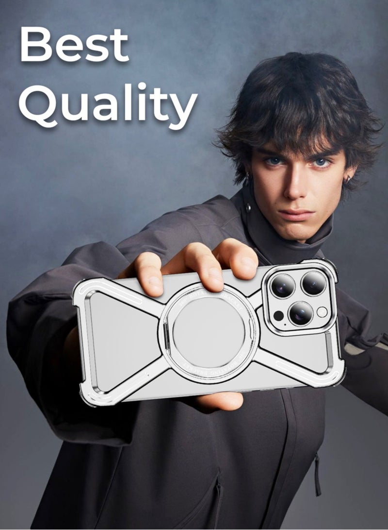 glassology حافظة بدون حدود لجهاز آيفون 16 برو ماكس باللون الأبيض من التيتانيوم مع حامل حلقة قابل للتعديل بزاوية 360°، حافظة مغناطيسية، تصميم مقاوم للصدمات، وتوافق مع الشحن اللاسلكي - Image 2