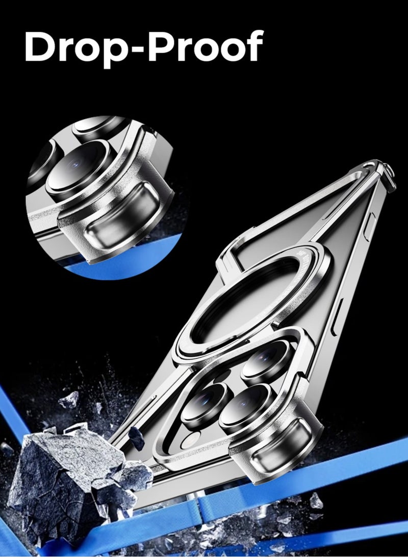 glassology حافظة بدون حدود لجهاز آيفون 16 برو ماكس باللون الأبيض من التيتانيوم مع حامل حلقة قابل للتعديل بزاوية 360°، حافظة مغناطيسية، تصميم مقاوم للصدمات، وتوافق مع الشحن اللاسلكي - Image 4