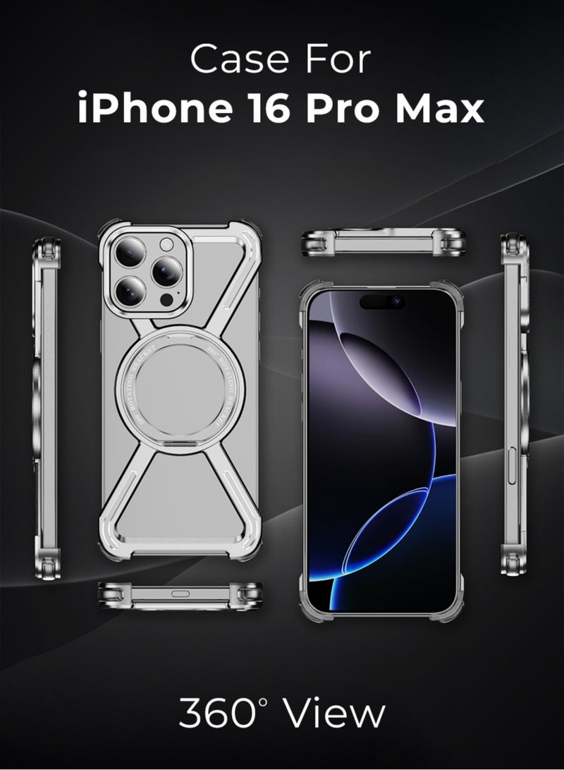 glassology حافظة بدون حدود لجهاز آيفون 16 برو ماكس باللون الأبيض من التيتانيوم مع حامل حلقة قابل للتعديل بزاوية 360°، حافظة مغناطيسية، تصميم مقاوم للصدمات، وتوافق مع الشحن اللاسلكي - Image 3