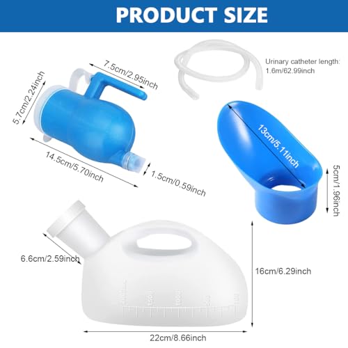 HANNEA® Urine Collector for Men, 2000ml Urinals Urine Pot for Men with 5.2ft Long Tube, Reusable Spill Proof Outdoor Emergency Pee Bottle, Male Standing Urinal Kettle for Kids Adult Car Travel Camping - Image 2