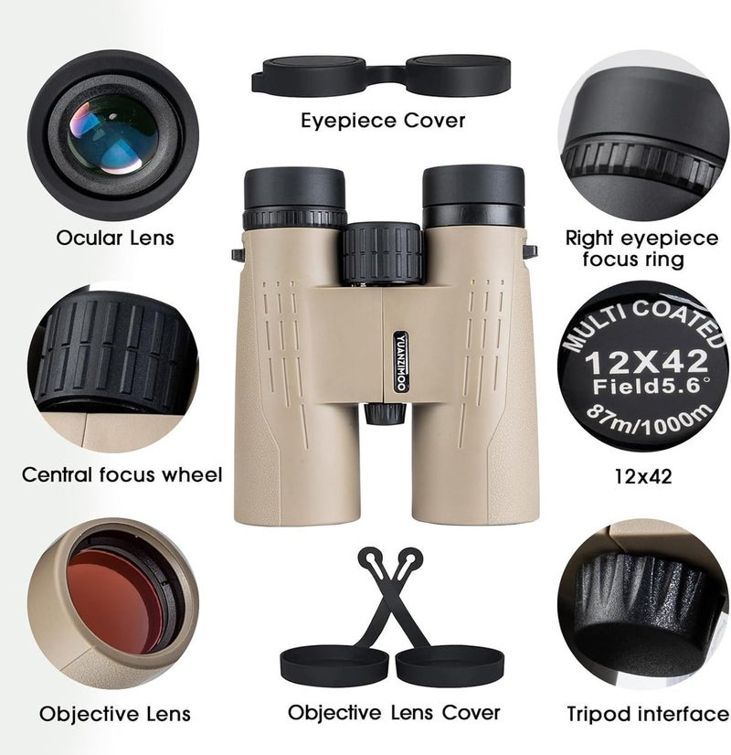 YUANZIMOO 12x42 HD Binoculars for Adults - High Powered, Waterproof, Low Light Night Vision - Image 5