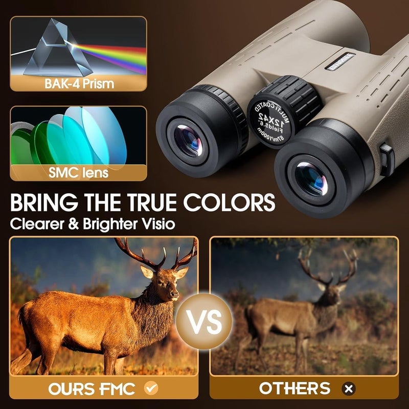 YUANZIMOO 12x42 HD Binoculars for Adults - High Powered, Waterproof, Low Light Night Vision - Image 3