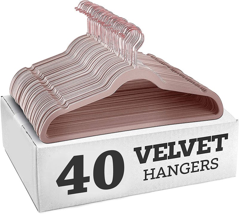 ZEPOLI - Velvet Hangers Non-Slip Velvet Hangers Premium Suit Hangers Ultra Thin Space Saving 360 Degree Swivel Hook Clothes Hangers Velvet for Suits,Coats,Jackets (40 Pack, Pink) - Image 1