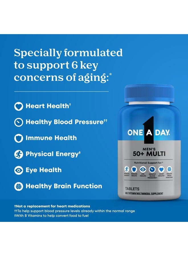 One A Day Men's 50+ Multivitamins، مكمل غذائي يحتوي على فيتامين أ، وفيتامين ج، وفيتامين د، وفيتامين هـ، والزنك لدعم صحة المناعة*، والكالسيوم والمزيد، 100 قرص - Image 3