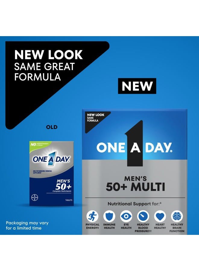 One A Day Men's 50+ Multivitamins، مكمل غذائي يحتوي على فيتامين أ، وفيتامين ج، وفيتامين د، وفيتامين هـ، والزنك لدعم صحة المناعة*، والكالسيوم والمزيد، 100 قرص - Image 2