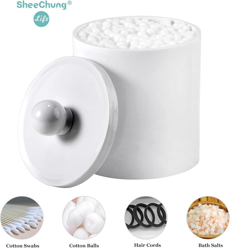 SheeChung 4 Pack Plastic Acrylic Bathroom Vanity Countertop Canister Jars with Storage Lid, Apothecary Jars Qtip Holder Makeup Organizer for Cotton Balls,Swabs,Pads,Bath Salts (White, 10 Oz) - Image 3