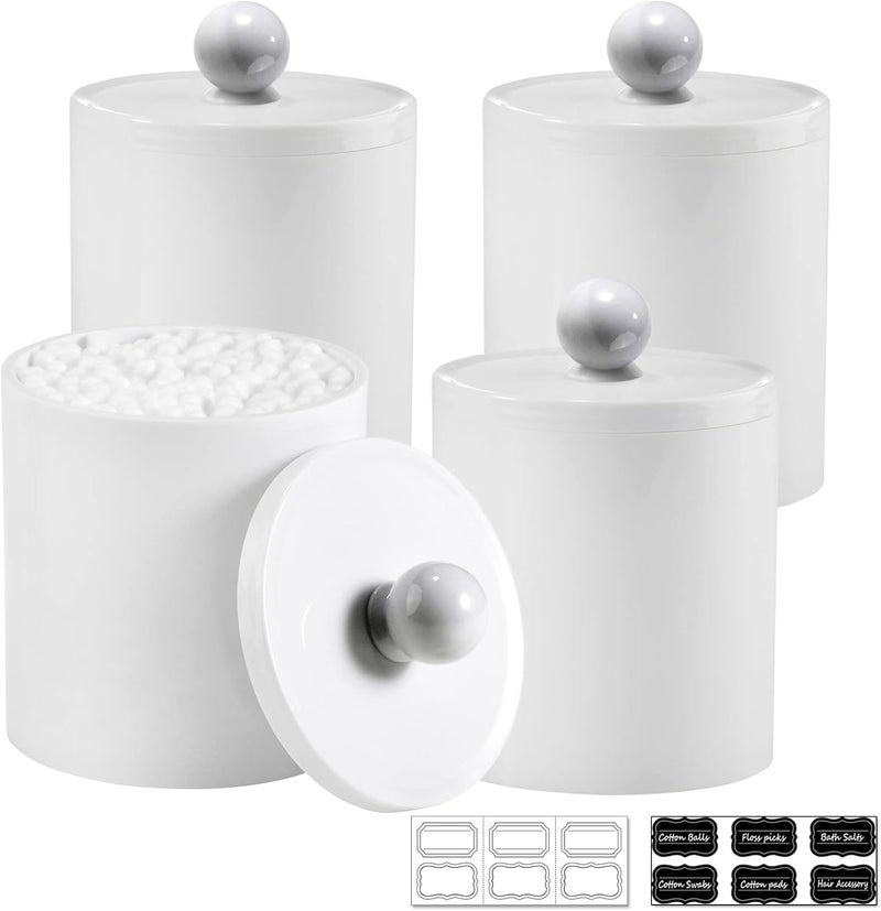 SheeChung 4 Pack Plastic Acrylic Bathroom Vanity Countertop Canister Jars with Storage Lid, Apothecary Jars Qtip Holder Makeup Organizer for Cotton Balls,Swabs,Pads,Bath Salts (White, 10 Oz) - Image 1