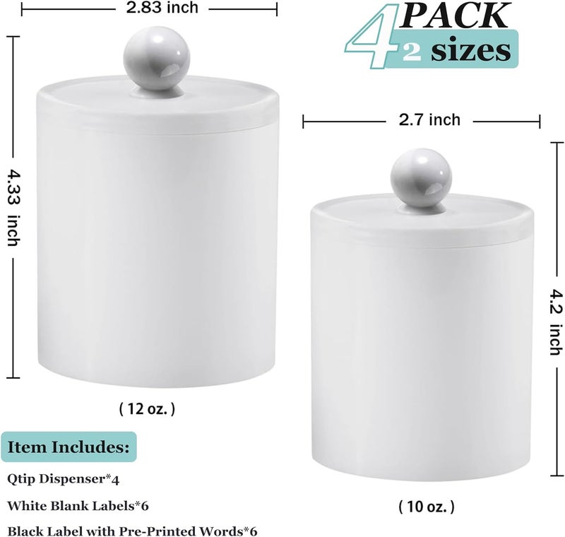 SheeChung 4 Pack Plastic Acrylic Bathroom Vanity Countertop Canister Jars with Storage Lid, Apothecary Jars Qtip Holder Makeup Organizer for Cotton Balls,Swabs,Pads,Bath Salts (White, 10 Oz) - Image 2