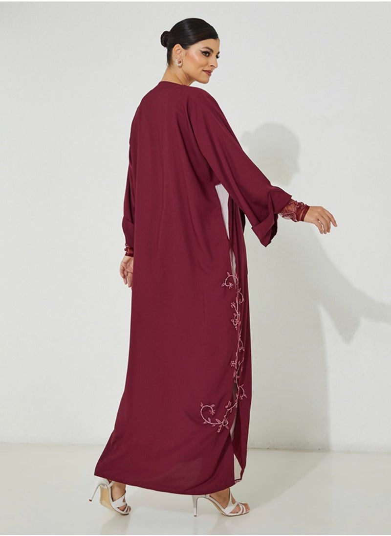 Rosette Abaya - Stylish Red abaya With Embroidery Design - Image 1