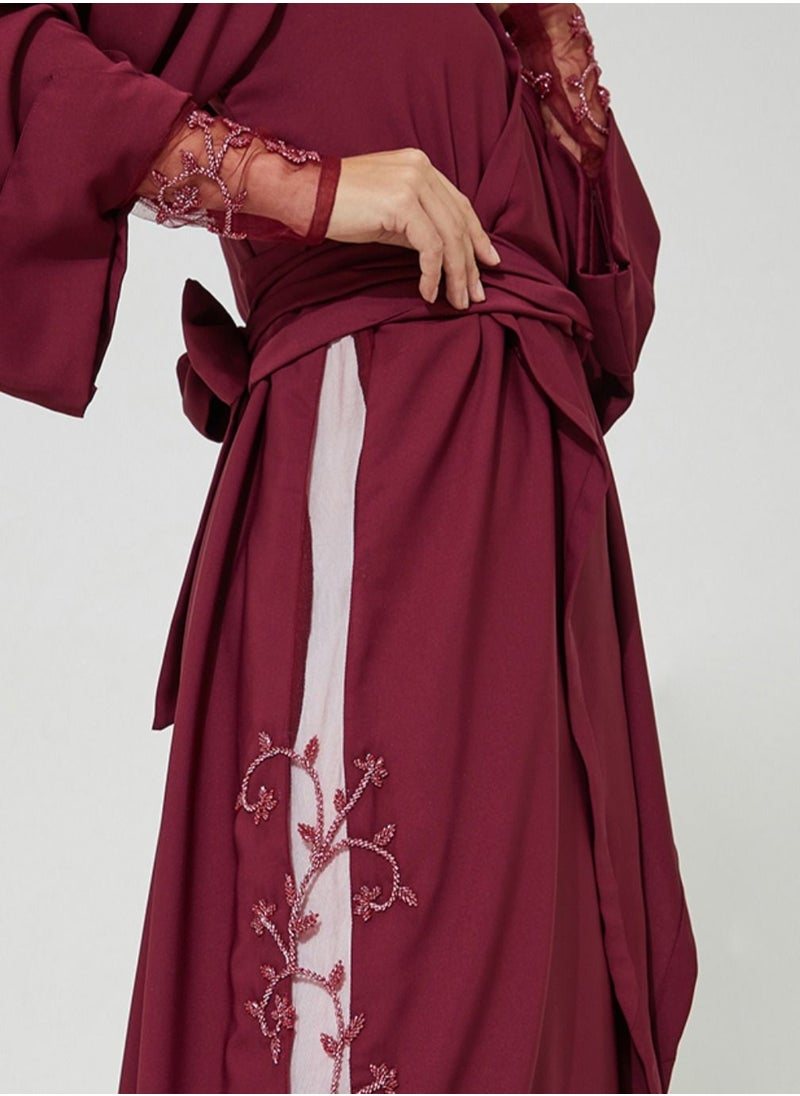 Rosette Abaya - Stylish Red abaya With Embroidery Design - Image 1