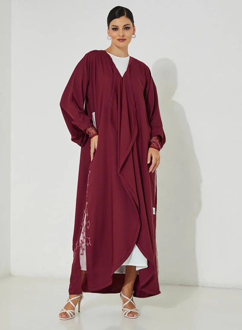 Rosette Abaya Stylish Red abaya With Embroidery Design