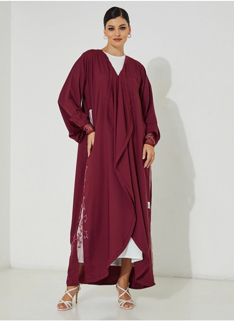 Rosette Abaya - Stylish Red abaya With Embroidery Design - Image 1