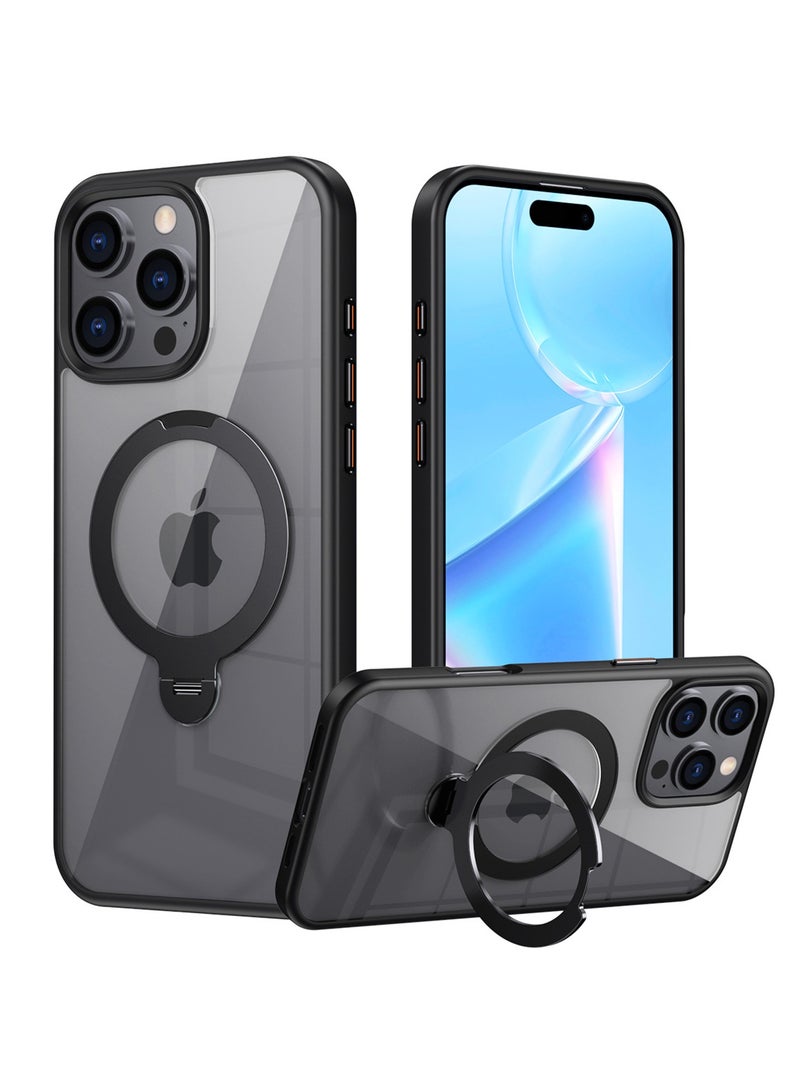 CoomBe Magnetic Ostand for iPhone 16 Pro Max Case, Compatible with MagSafe, Built in Kickstand, Translucent Slim Back Soft Edge, Anti-Fingerprint Phone Cover Black/Clear - Image 1