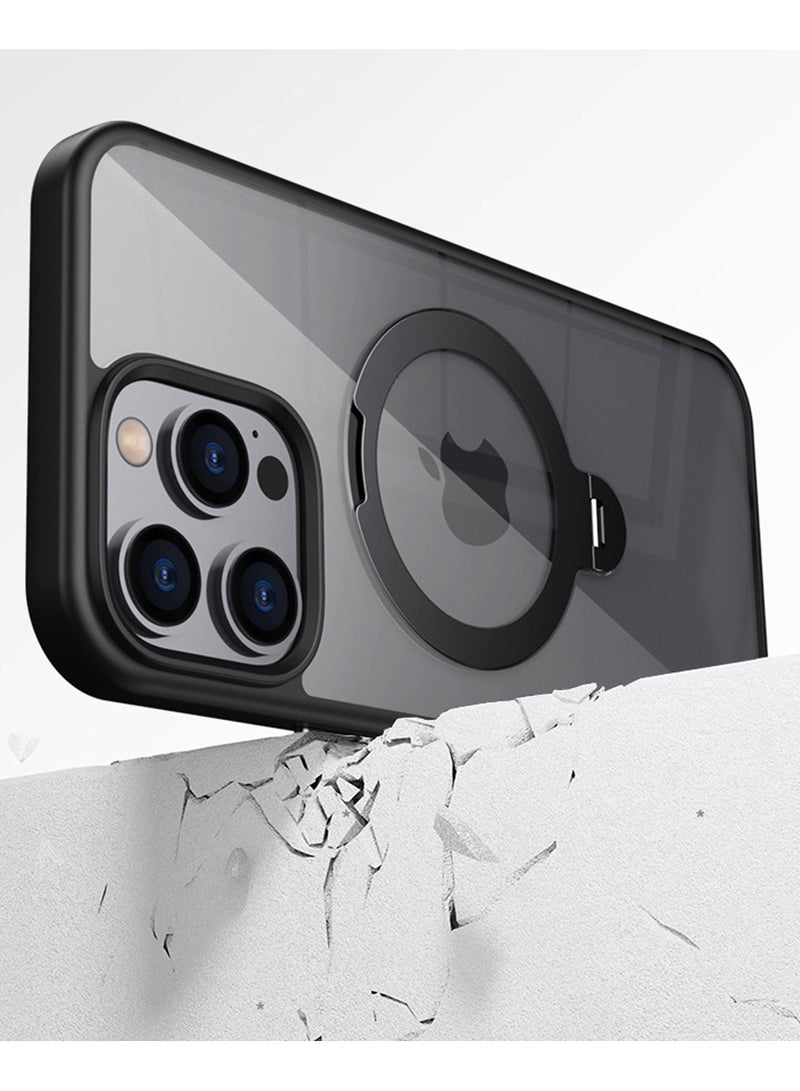 CoomBe Magnetic Ostand for iPhone 16 Pro Max Case, Compatible with MagSafe, Built in Kickstand, Translucent Slim Back Soft Edge, Anti-Fingerprint Phone Cover Black/Clear - Image 4