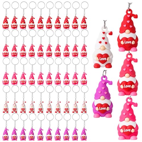 JellyArch 50pcs Valentines Day Mini Gnomes Figurines Keychain Gifts Bulk Miniature Gnome Figure Keychain - Image 1