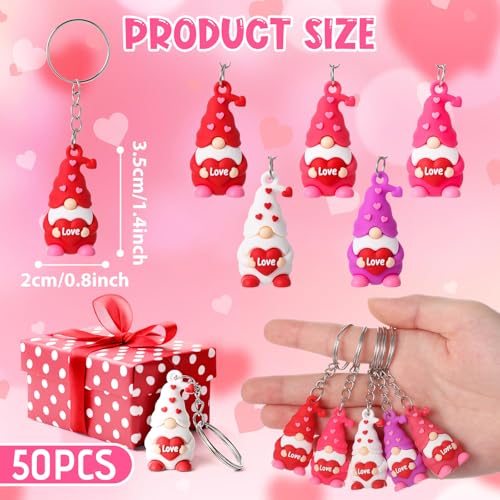 JellyArch 50pcs Valentines Day Mini Gnomes Figurines Keychain Gifts Bulk Miniature Gnome Figure Keychain - Image 5