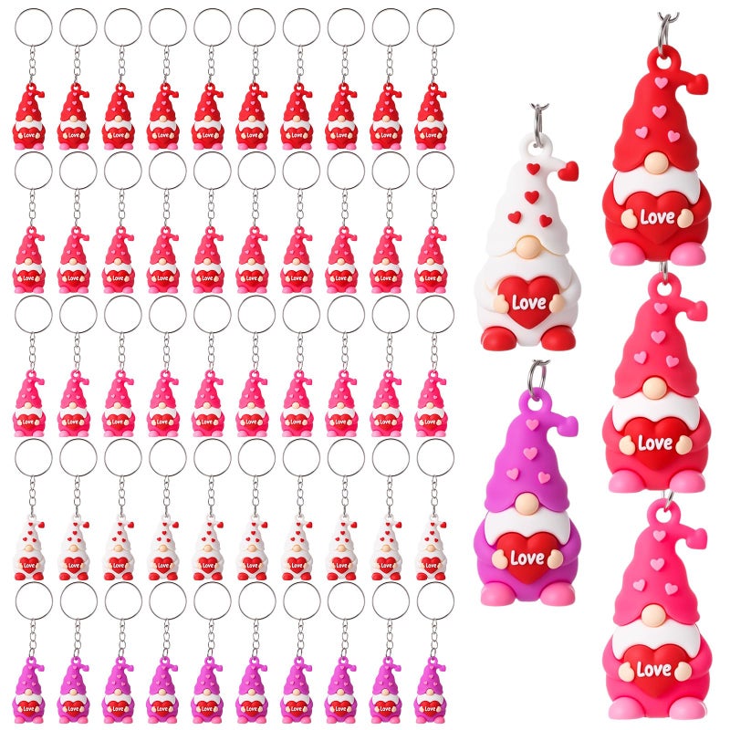 JellyArch 50pcs Valentines Day Mini Gnomes Figurines Keychain Gifts Bulk Miniature Gnome Figure Keychain - Image 3