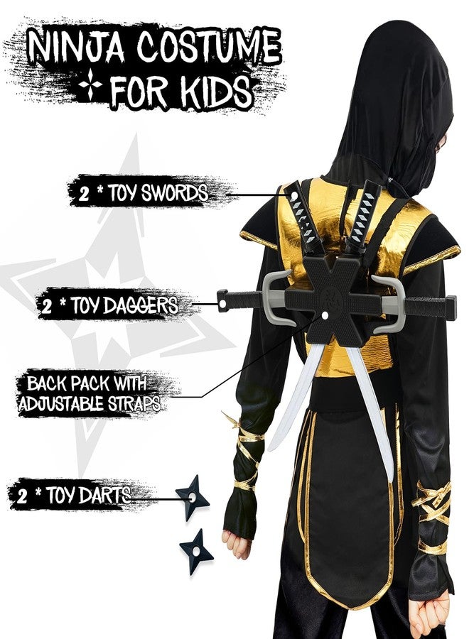 digi Kids Halloween Ninja Costume for Boys,Golden Ninja Costume Set with Toys,Halloween Costumes for Kids 4-12T - Image 2