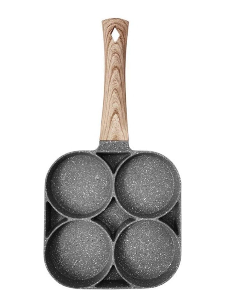 4 Hole Omelet Pan for Burger Eggs Ham Pancake Maker Wooden Handle Frying Pot Non-Stick Cooking Breakfast. - Image 1