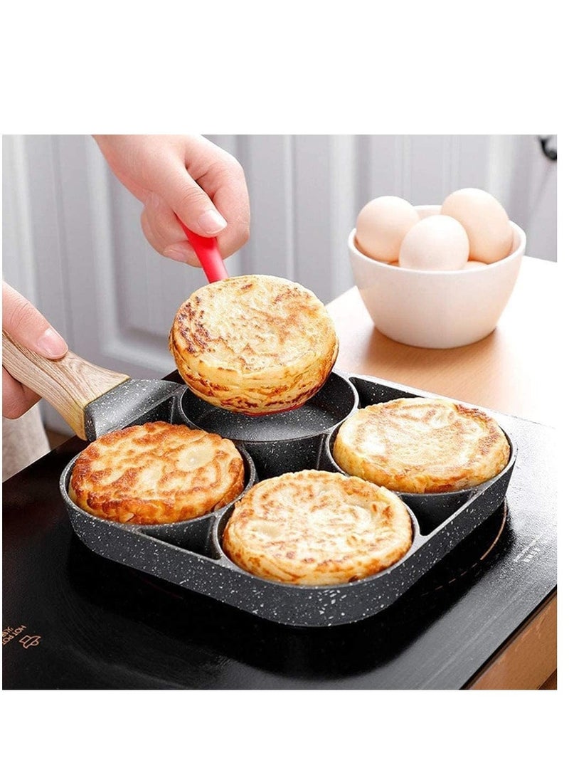 4 Hole Omelet Pan for Burger Eggs Ham Pancake Maker Wooden Handle Frying Pot Non-Stick Cooking Breakfast. - Image 4