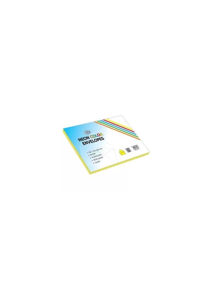 FIS Color Envelopes, Glued, Neon Lemon Colors, Pack of 50 Pcs. 136 x 204 mm, 80 GSM