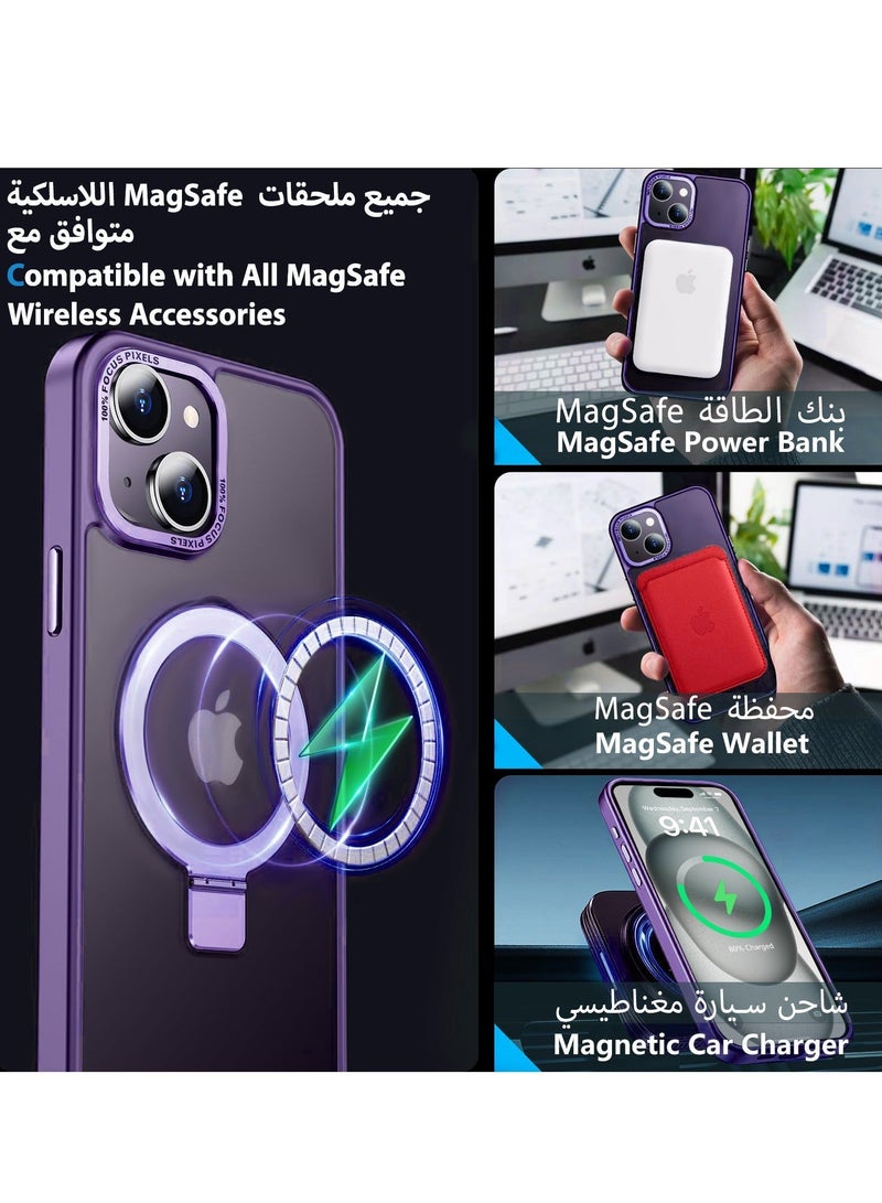 Asan Ge iPhone 15 Plus Magnetic Case with Invisible Stand, Compatible with MagSafe Shockproof Protection Cover, Translucent Matte Slim Phone Case with Magnet for Apple 15 Plus (2023)(Purple) - Image 2