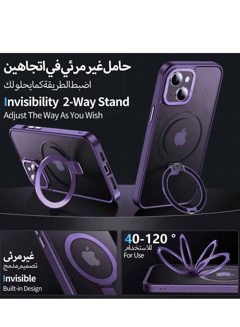 Asan Ge iPhone 15 Plus Magnetic Case with Invisible Stand, Compatible with MagSafe Shockproof Protection Cover, Translucent Matte Slim Phone Case with Magnet for Apple 15 Plus (2023)(Purple) - Image 5